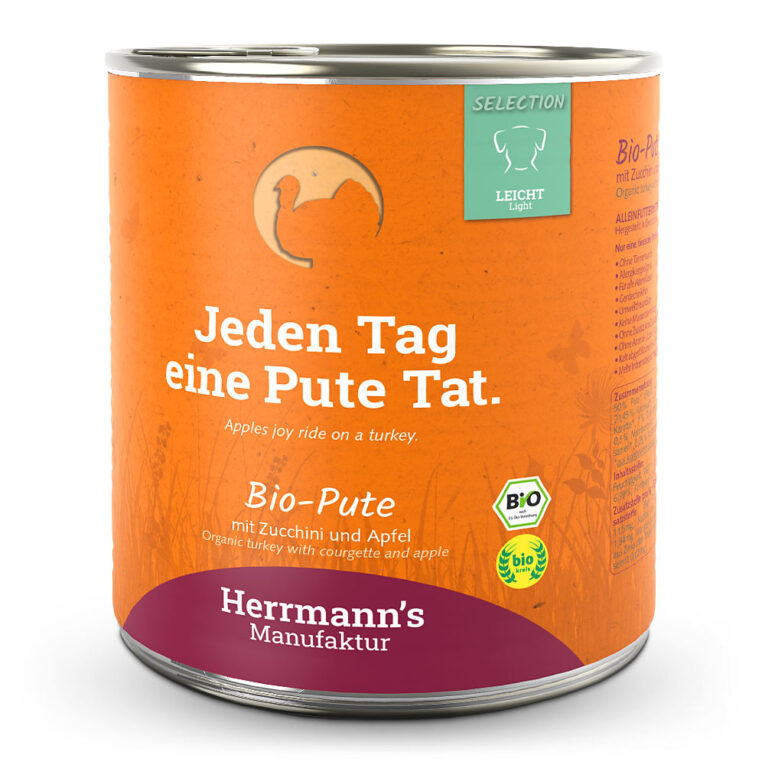 Herrmann's Selection Light Bio Pute mit Zucchini und Apfel oder "Jeden Tag eine Pute Tat." Was ist drin? 50 % Bio-Pute