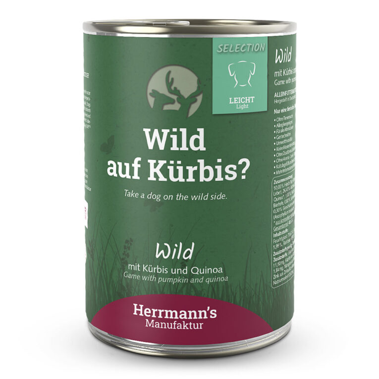 Herrmann's Selection Light Wild mit Kürbis und Quinoa oder "Wild auf Kürbis?" Was ist drin? 50 % Hirsch /Reh (gilt als eine Proteinquelle)
