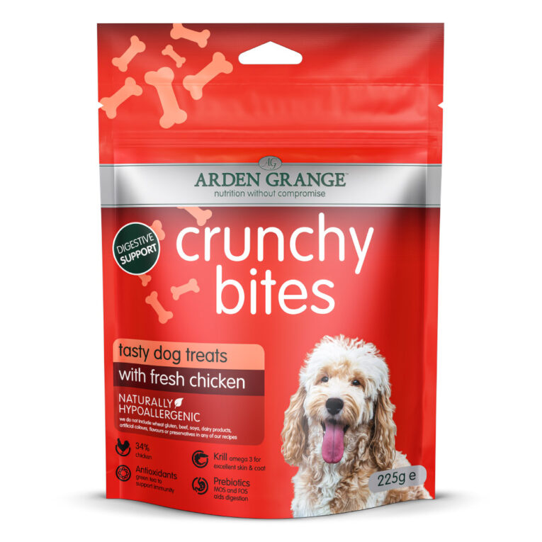 Arden Grange Crunchy Bites mit frischem Huhn Die Tasty Crunchy Bites von Arden Grange sind die perfekte Belohnung im Training oder einfach für Zwischendurch. Gut drauf und Gutes drin: die Tasty Crunchy Bites stecken voller nahrhafter Zutaten und Geschmack. Alle Rezepturen enthalten gelenkunterstützende Inhaltsstoffe