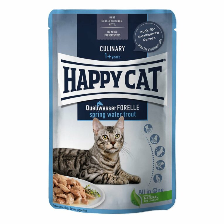 Happy Cat Tray Culinary Meat in Sauce Quellwasser Forelle 24x85g