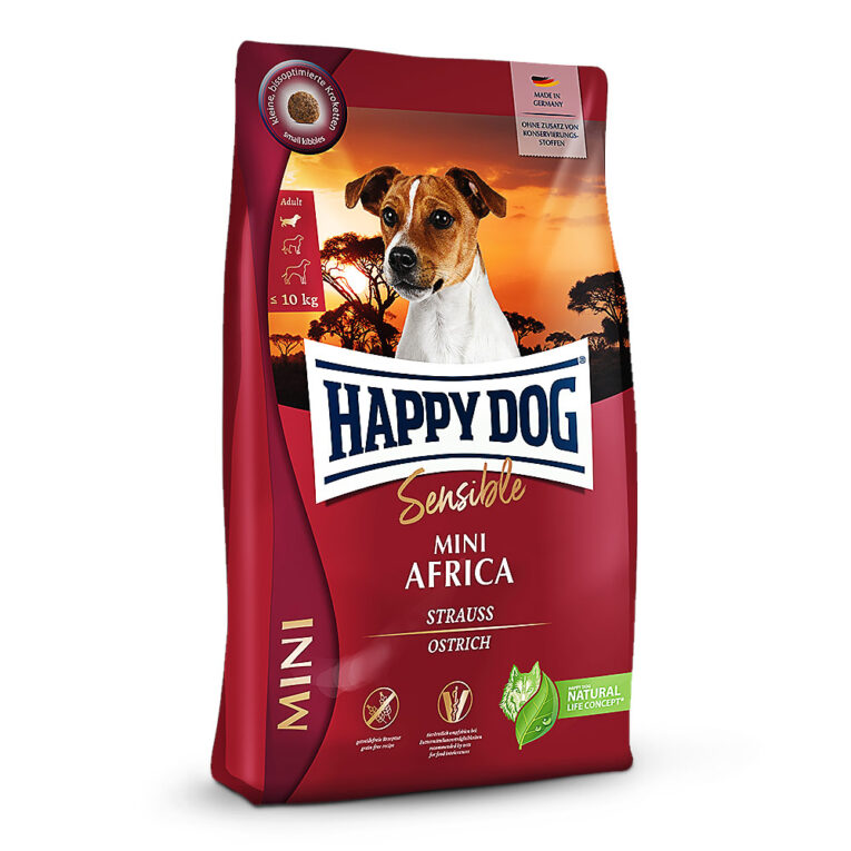Happy Dog Sensible Mini Africa Verwöhne deinen vierbeinigen Freund mit der einzigartig bekömmlichen Komposition von Happy Dog Mini Africa. Die getreidefreie Rezeptur mit delikatem Strauß ist besonders gut verträglich für deinen Liebling und daher auch ideal geeignet für anspruchsvolle und ernährungssensible Feinschmecker kleiner Rassen. Wertvolle Omega-3- und Omega-6-Fettsäuren – als Unterstützung für ein glänzendes Fell – runden diese exklusive Rezeptur