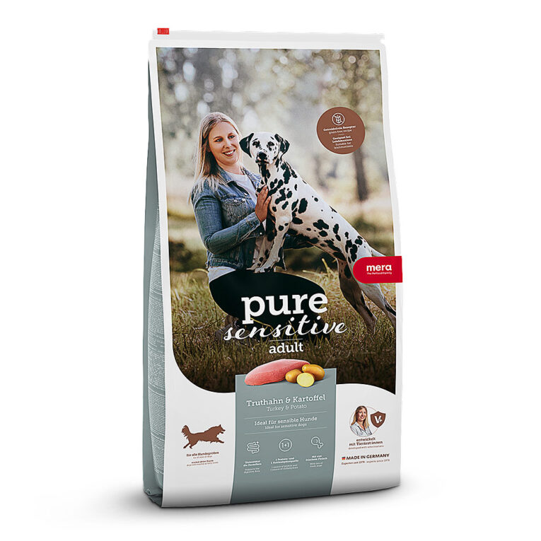 Mera - Trockenfutter - Pure Sensitive Fresh Meat Adult Truthahn & Kartoffel (getreidefrei) Pure Sensitive Fresh Meat Adult Truthahn & Kartoffel von Mera ist ein getreidefreies Trockenfutter mit hohem Frischfleischanteil (25%)