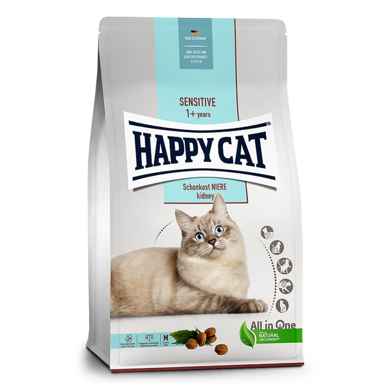Sensitive Schonkost Niere Happy Cat Schonkost Niere wurde speziell zur Unterstützung der Nieren mit angepasstem Protein- und Mineralstoffgehalt entwickelt. Die ausgewogene Rezeptur mit den Proteinquellen Grieben