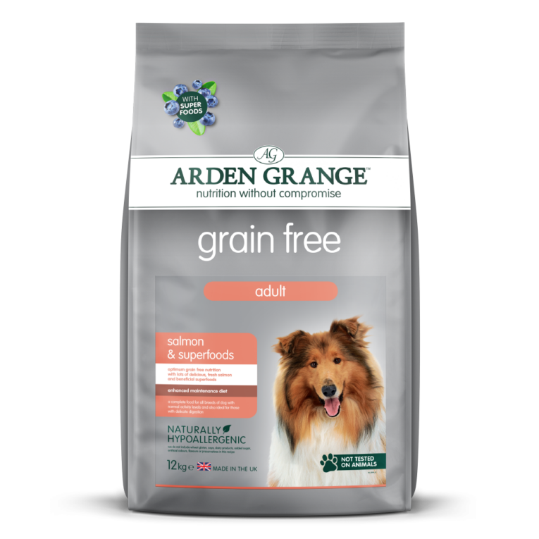 Arden Grange Grain free Adult Lachs & Superfood Arden Grange Grain Free Adult Lachs & Superfoods ist ein Premium-Alleinfuttermittel für normal aktive erwachsene Hunde. Es enthält 43 % Lachs als Hauptproteinquelle und kann besonders für Haut und Fell von Vorteil sein. Arden Grange verzichtet bei der Rezeptur bewusst auf Getreide und setzt dabei auf alternative