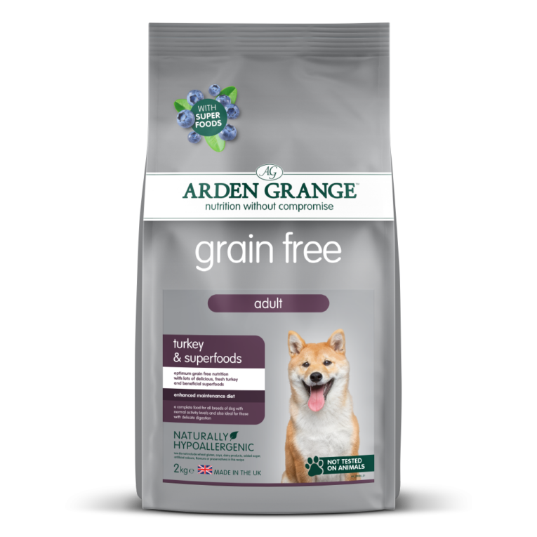 Ar den Grange Grain free Adult Truthahn & Superfoods Arden Grange Grain Free Adult Truthahn & Superfoods ist ein Premium-Alleinfuttermittel für normal aktive erwachsene Hunde. Mit Truthahn als Hauptproteinquelle bietet es eine schonende Alternative zu weißem Fleisch vom Huhn. Arden Grange verzichtet bei der Rezeptur bewusst auf Getreide und setzt dabei auf alternative hochwertige und gut verträgliche Kohlenhydratquellen für Hunde