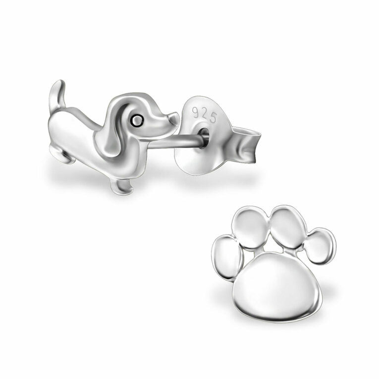 Dackel Ohrringe mit Pfote aus 925 Silber IN UNSEREM Hundeshop günstig kaufen