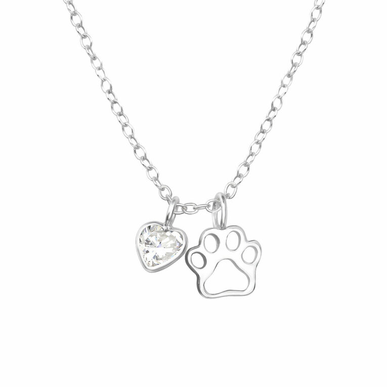 Pfoten mit Herz Halskette aus 925 Silber IN UNSEREM Hundeshop günstig kaufen