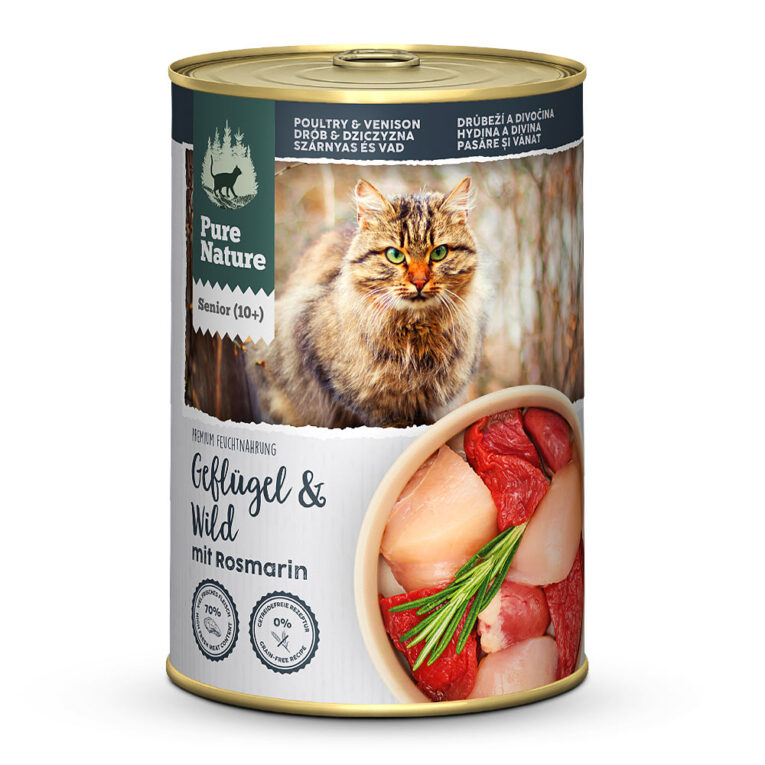 PureNature Senior Geflügel & Wild Nassfutter Natürliches Alleinfuttermittel für Katzen ab 10 Jahren. Das Nassfutter Senior Geflügel & Wild Nassfutter von PureNature im Überblick: Premium Feuchtnahrung Natürliches Alleinfuttermittel für ausgewachsene Katzen 70 % Fleischanteil (62 % Geflügel