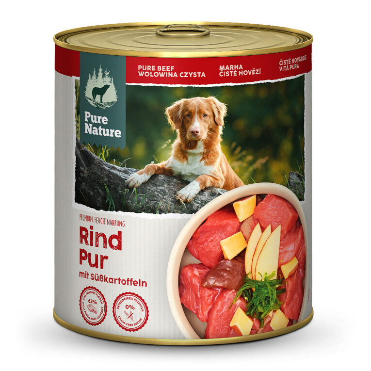 PureNature Adult Rind Pur Nassfutter Natürliches Alleinfuttermittel für ausgewachsene Hunde. Das Nassfutter Adult Rind Pur von PureNature im Überblick: Premium Feuchtnahrung Alleinfutter-Menü für ausgewachsene Hunde aller Größen und Rassen 62 % Rind