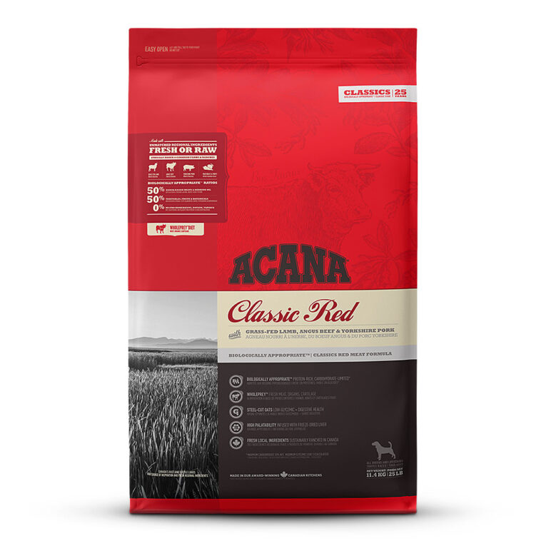 Acana - Trockenfutter - Classics Red Acana Classics Red ist auf die Ernährung für Hunde in allen Lebensphasen abgestimmt und versorgt Ihren Hund mit wertvollen Nährstoffen für ein gesundes und aktives Hundeleben. Deshalb enthält Acana Classics Red viel Protein aus nahrhaftem Weidelamm