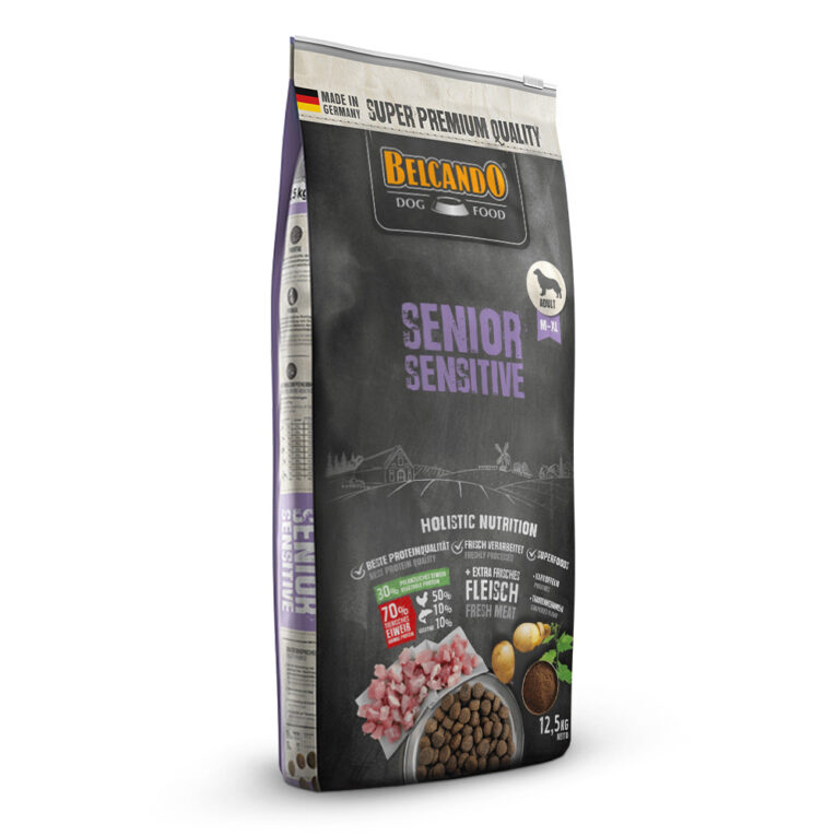 Belcando - Trockenfutter - Senior Sensitive Das Trockenfutter Senior Sensitive von Belcando enthält schmackhaftes Geflügelfleisch. Bei der Herstellung wird 30% frisches Muskelfleisch verwendet