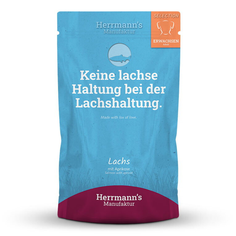 Lachs mit Aprikose Alleinfuttermittel für ausgewachsene Hunde Was ist drin? 50 % Lachs aus nachhaltigem Fischfang mit wichtigen Omega-3-Fettsäuren. Aprikosen liefern Kalium und Carotin (die Vorstufe zu Vitamin A). Die Powersamen Chia liefern wertvolle und lebensnotwendige Vitalstoffe. Ergänzt wird das Menü mit Bierhefe (für B-Vitamine)