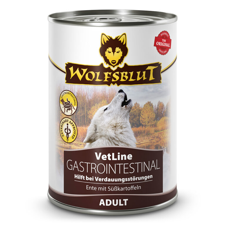 Wolfsblut VetLine Gastrointestinal Hilft bei Magen-Darm-Erkrankungen WOLFSBLUT VetLine GASTROINTESTINAL ist ein Diät-Alleinfuttermittel für ausgewachsene Hunde zur Linderung von Resorptionsstörungen des Darms und zum Ausgleich unzureichender Verdauung und bei chronischer Insuffizienz der Bauchspeicheldrüse. Ihr Hund leidet unter Durchfall oder Erbrechen oder an beidem? Und das nicht nur einmalig oder für kurze Zeit