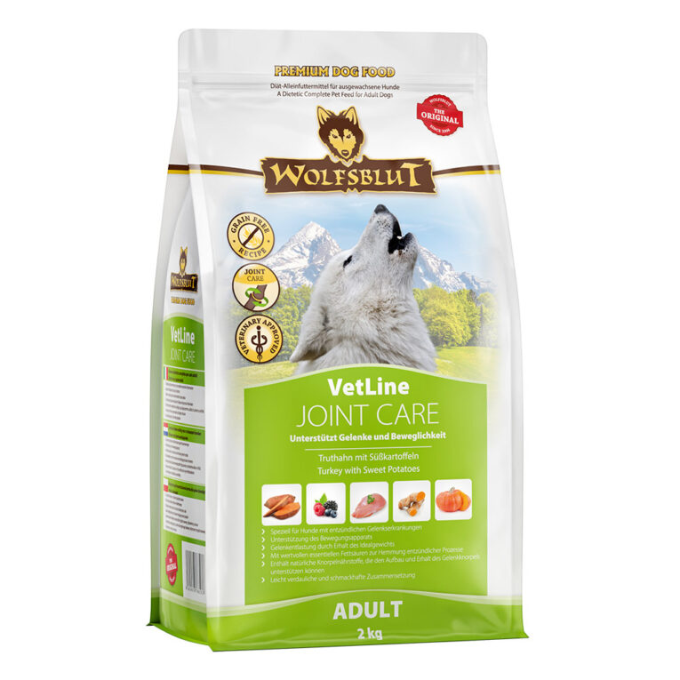 JOINT CARE Bei entzündlichen Gelenkerkrankungen WOLFSBLUT VetLine JOINT CARE ist ein Diät-Alleinfuttermittel für ausgewachsene Hunde zur Unterstützung des Gelenkstoffwechsels bei Osteoarthritis. Ihr Hund ist in letzter Zeit nicht mehr so bewegungsfreudig