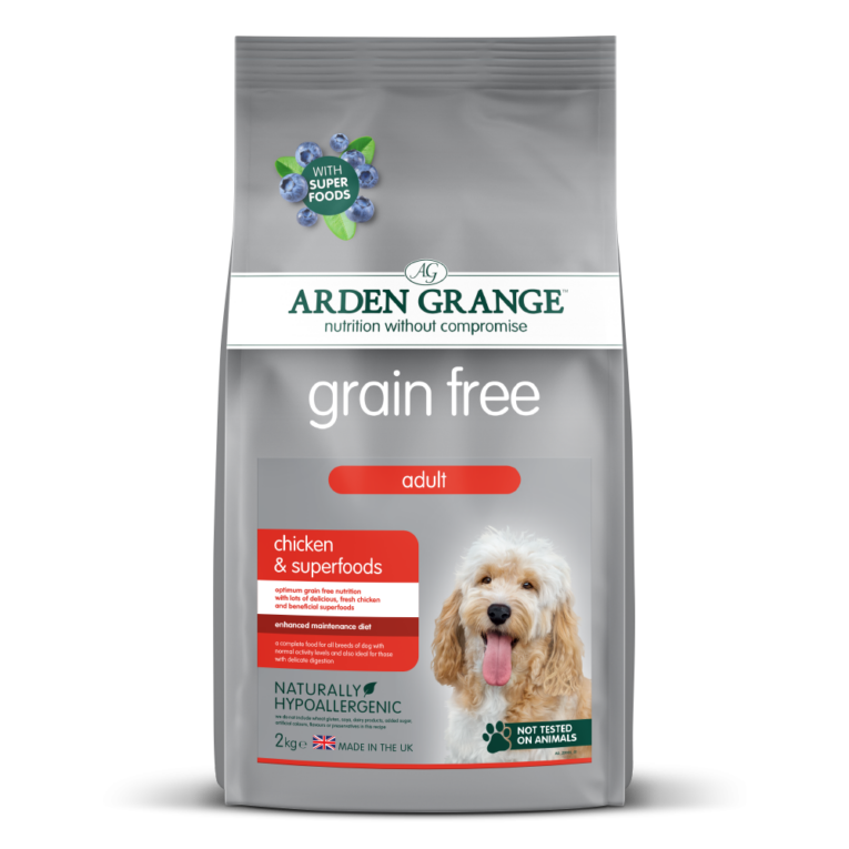 Arden Grange Grain free Adult Huhn & Superfoods Arden Grange Grain Free Adult Huhn & Superfoods ist ein Premium-Alleinfuttermittel für normal aktive erwachsene Hunde. Es enthält einen hohen Anteil an frischem Huhn