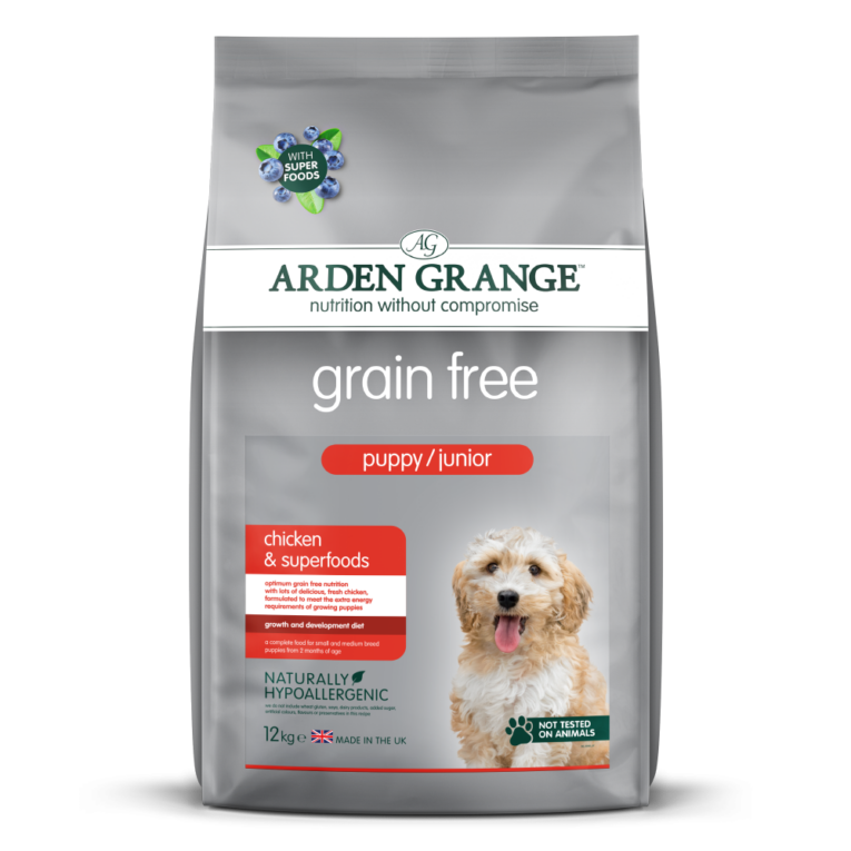 Arden Grange Grain free Puppy/Junior Huhn & Superfoods Arden Grange Grain Free Puppy/Junior Huhn & Superfoods ist ein komplettes Super-Premium-Futter für Welpen und heranwachsende Hunde. Diese kaloriendichte Krokette liefert alle Nährstoffe