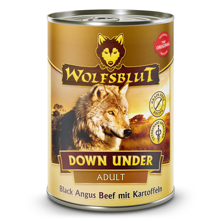 Down Under Nassfutter Black Angus Rind mit Kartoffeln Die Rezeptur von DOWN UNDER Nassfutter verbindet die Nahrung des Wolfs mit den neuesten wissenschaftlichen Erkenntnissen über richtige Hundeernährung. Auf einen Blick: Hundeernährung nach dem Vorbild des Wolfes Rezeptur mit natürlichen Inhaltsstoffen Frisches schmackhaftes Black Angus Rind als Hauptbestandteil Australisches Black Angus Rind ist besonders reich an Fett und liefert viele wichtige Nährstoffe Ohne Getreide
