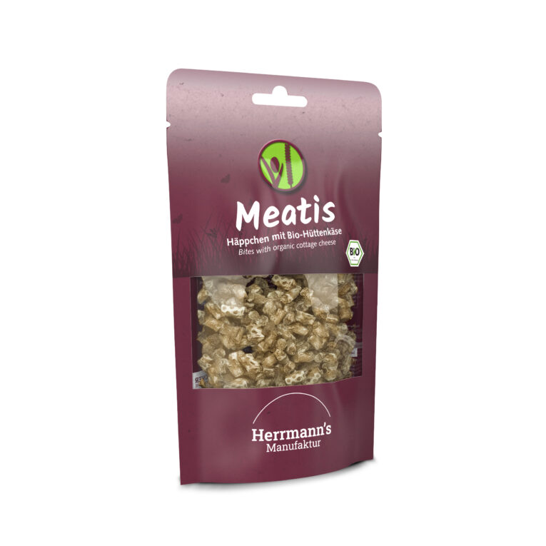 Herrmann's "Meatis Häppchen mit Bio-Hüttenkäse   Was ist drin? Unsere vegetarische Snack-Alternative: 59 % Haferflocken aus langkettigen Kohlenhydraten