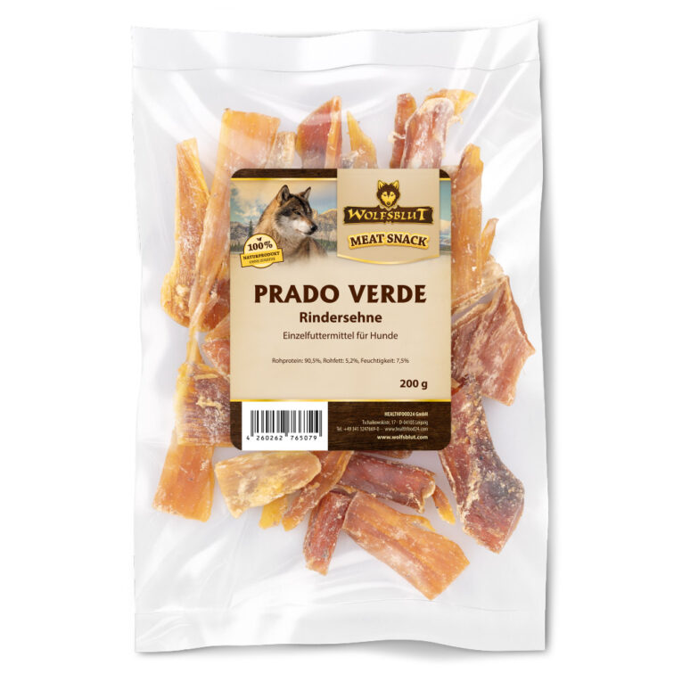 Wolfsblut Kauartikel - Prado Verde Rindersehne Perfekt für kleine bis mittelgroße Hunde ist dieser besonders harte und magere Kausnack von Wolfsblut. Für große Hunde sind sie bestens als Snack geeignet. Zum Fressen müssen die Rindersehnen weichgekaut werden