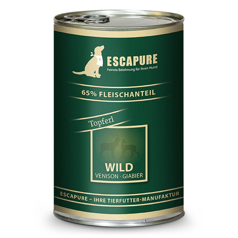 Escapure - Nassfutter - Wild Topferl (getreidefrei) Eine ausgewogene Ernährung für den Hund zu finden ist oftmals nicht einfach. Die Zusammensetzung sollte optimal auf die Ernährungsbedürfnisse des Hundes ausgelegt sein und alle wichtigen Nährstoffe