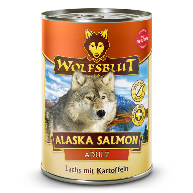 Alaska Salmon - Lachs mit Kürbis Die Rezeptur von ALASKA SALMON Nassfutter verbindet die Nahrung des Wolfs mit den neuesten wissenschaftlichen Erkenntnissen über richtige Hundeernährung. In den Rocky Mountains Nordamerikas