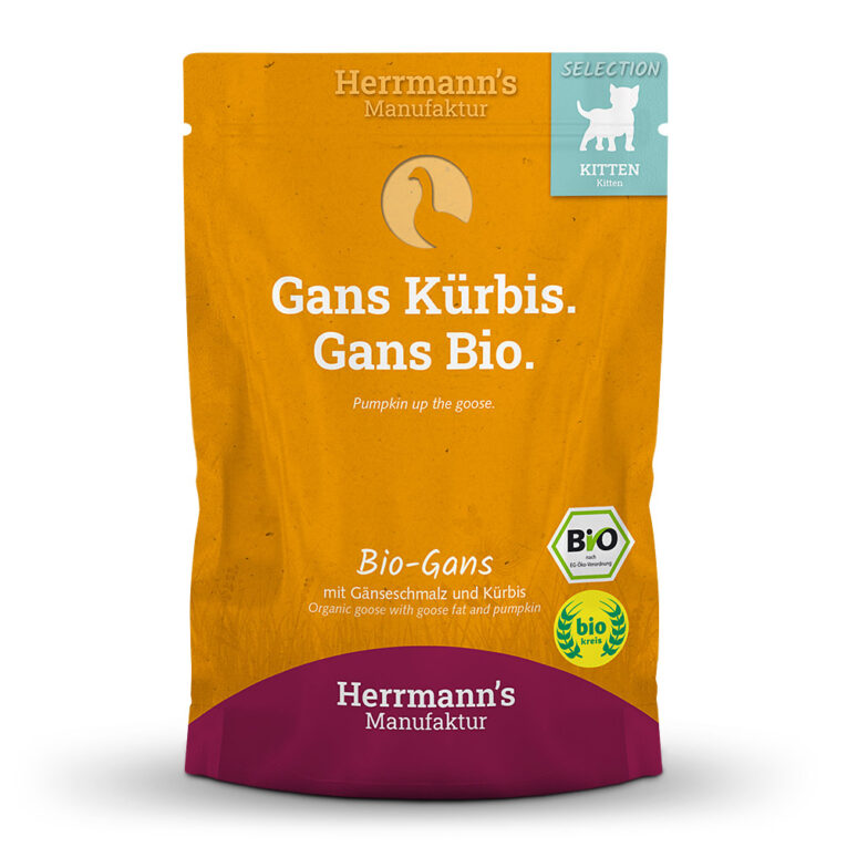 Herrmann's Selection Kitten 1stes Jahr Bio-Kittennahrung Gans oder "Gans Kürbis. Gans Bio." Was ist drin? 91