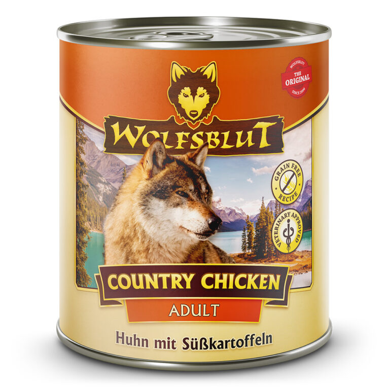 Country Chicken Nassfutter Huhn mit Süßkartoffeln Die Rezeptur von COUNTRY CHICKEN Nassfutter verbindet die Nahrung des Wolfs mit den neuesten wissenschaftlichen Erkenntnissen über richtige Hundeernährung. Auf einen Blick: Hundeernährung nach dem Vorbild des Wolfes Rezeptur mit natürlichen Inhaltsstoffen Frisches und leicht verdauliches Huhn als Hauptbestandteil Huhn ist fettarm und liefert wertvolles Eiweiß sowie Magensium und Kalium sowie wertvolle B-Vitamine Ohne Getreide