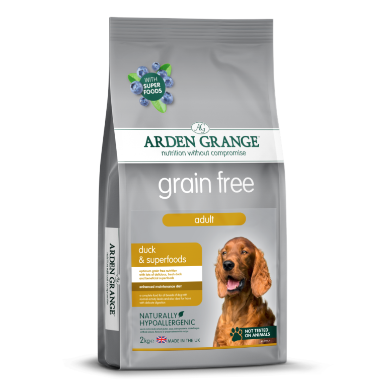 Arden Grange Grain free Adult Ente & Superfoods 12 kg Arden Grange Grain Free Adult Ente & Superfoods ist ein Premium-Alleinfuttermittel für normal aktive erwachsene Hunde. Die Proteinquelle Ente (43 %) ist besonders reich an Vitaminen und Mineralien. Arden Grange verzichtet bei der Rezeptur bewusst auf Getreide und setzt dabei auf alternative