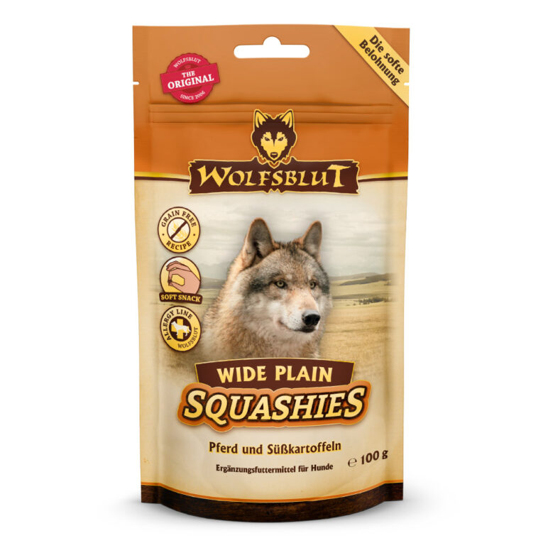 Wolfsblut Wide Plain Squashies Softer Snack mit Pferdefleisch und Süßkartoffeln   Der softe Hundesnack von WOLFSBLUT - ein Leckerli und Trainingssnack im praktischen