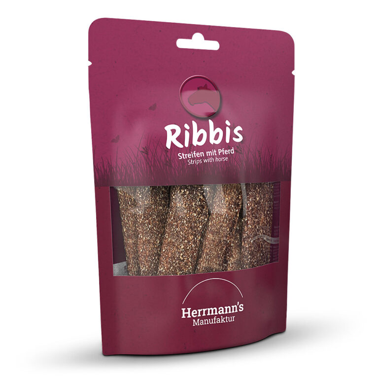 Herrmann's Ribbis Streifen mit Pferd Was ist drin? 86 % Muskelfleisch vom Pferd ist mager und allergenarm