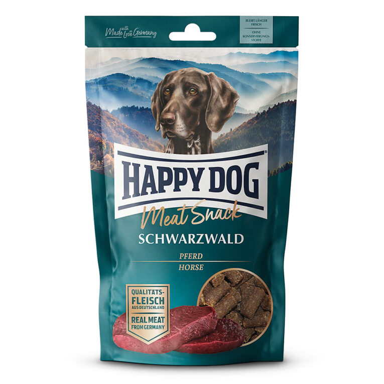 Meat Snack Schwarzwald Schonend getrocknetes Pferdefleisch aus Deutschland - belohne deinen Vierbeiner mit der Extraportion Fleisch. Die getreidefreie Rezeptur mit glutenfreier Kartoffel eignet sich auch ideal für sensible sowie anspruchsvolle Hunde aller Größen und ist tierärztlich empfohlen bei Futtermittelunverträglichkeiten. Die Snacks lassen sich leicht teilen und eignen sich somit auch ideal beim Training oder einfach als Belohnung für zwischendurch. Die Herstellung der Snacks erfolgt ohne den Zusatz von Zucker und Konservierungsstoffe und der Beutel hat einen praktischen Wiederverschluss für langanhaltende Frische. Nachhaltiges