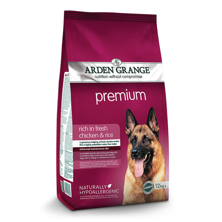 Arden Grange Premium Reich an frischem Huhn & Reis Arden Grange Premium reich an frischem Huhn und Reis ist ein hochqualitatives Alleinfuttermittel für ausgewachsene Hunde. Der hohe Anteil an frischem Huhn macht dieses Futter besonders schmackhaft und bekömmlich