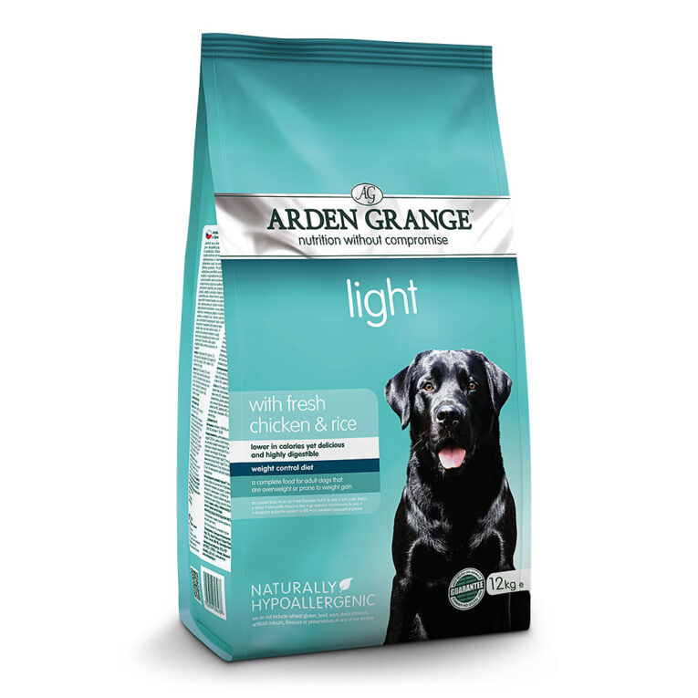 Arden Grange Light mit frischem Huhn & Reis Arden Grange light mit frischem Huhn und Reis ist eiweiß- und fettärmer als unser Standardsortiment für ausgewachsene Hunde. Mit weniger Kalorien kann es bei der Gewichtsreduktion und der Behandlung von Fettleibigkeit helfen. Auch wenn es etwas weniger auf der Waage werden soll