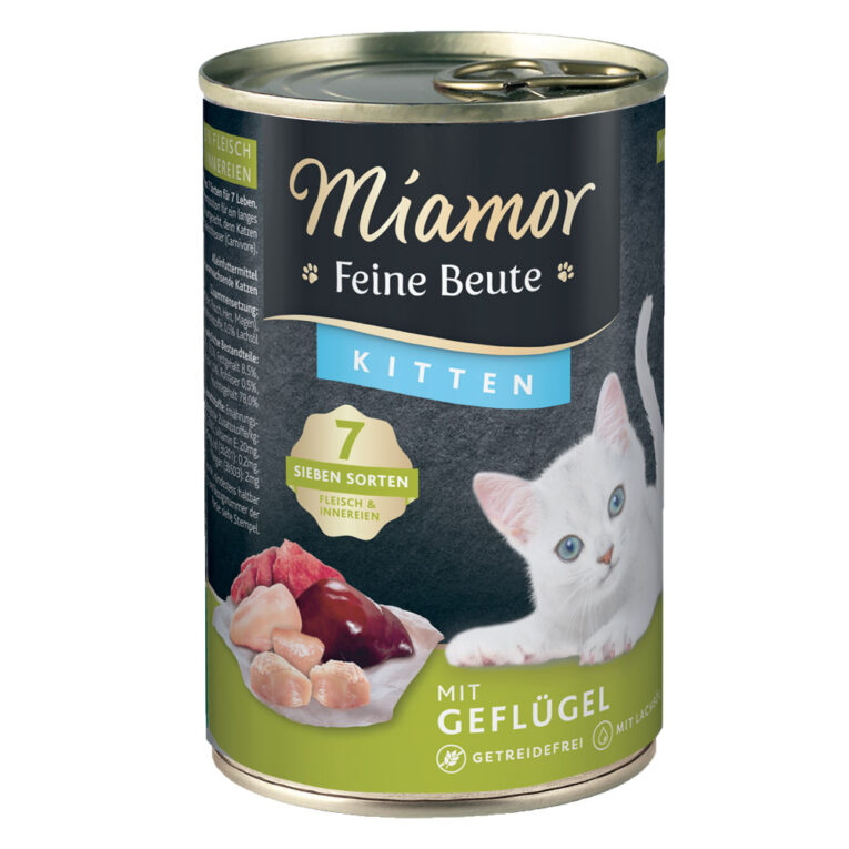 Miamor - Nassfutter - Feine Beute Kitten Geflügel (getreidefrei) Miamor Feine Beute Kitten Geflügel ist ein schmackhaftes Alleinfuttermittel für Kitten und junge Katzen. Der extra hohe Anteil an Geflügelfleisch und Innereien liefert viele Fette und tierische Eiweiße
