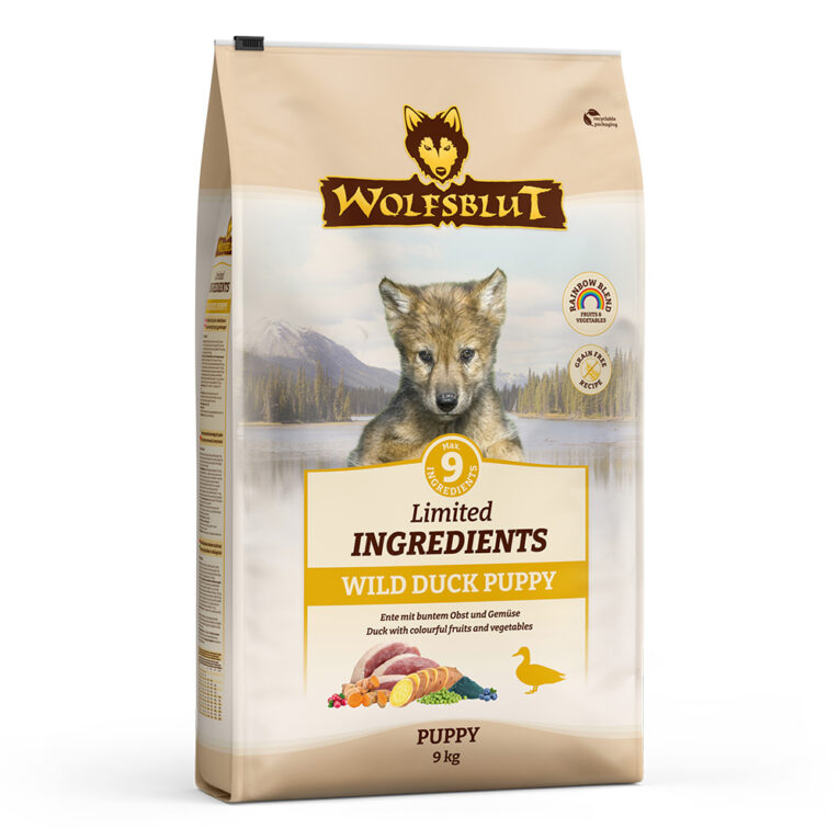 WOLFSBLUT Limited INGREDIENTS WILD DUCK PUPPY WOLFSBLUT Limited INGREDIENTS Trockenfutter: Begrenzt auf 9 Zutaten für ernährungssensitive Hunde – und auch für alle anderen! Willkommen in der Welt von WOLFSBLUT WILD DUCK PUPPY Limited INGREDIENTS – dem Trockenfutter für heranwachsende Hunde