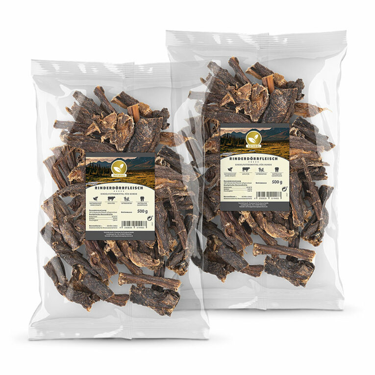 Natural - Kausnack - Rinderdörrfleisch Das Rinderdörrfleisch von Natural ist ein schonend luftgetrockneter Kausnack für Ihren Hund. Der fett- und kalorienarme Monoproteinsnack besteht zu 100% aus Rind. Er enthält kein Getreide oder Gluten und ist frei von chemischen Zusätzen sowie künstlichen Farb- und Konservierungsstoffen. Das Rinderdörrfleisch enthält außerdem weder Zucker noch Karamell. Daher ist es ein rundum leckerer Snack