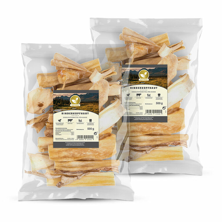Natural - Kausnack - Rinderkopfhaut Rinderkopfhaut von Natural ist ein schonend luftgetrockneter Kausnack für Ihren Hund. Der fettarme