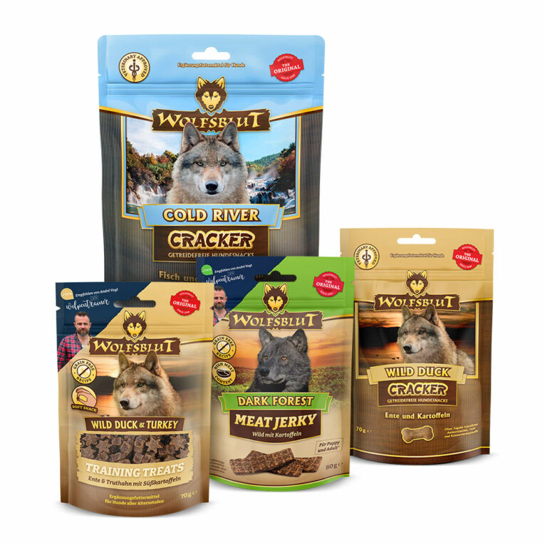 Wolfsblut Snack Probierpaket - jetzt sichern! Snack 1: Wild Duck Cracker 70 g Wolfsblut Cracker sind Hundekekse ohne Getreide mit einem hohen Fleischanteil. Die Cracker enthalten ebenso keinen industriell hergestellten Zucker