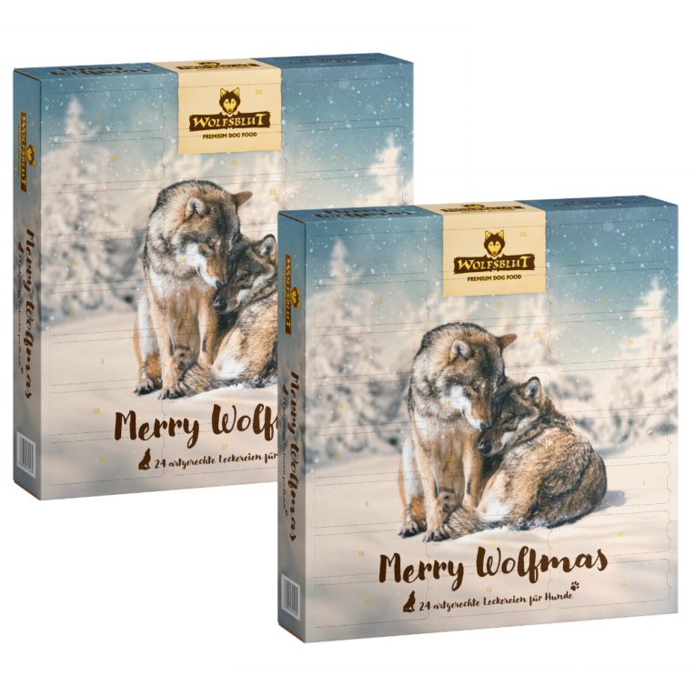 Adventskalender Freundschaftspaket WOLFSBLUT Adventskalender für Hunde mit 24 weihnachtlichen Überraschungen. Mit dem Adventskalender von WOLFSBLUT bringen Sie Ihren Vierbeiner in Weihnachtsstimmung! Er versüßt Ihrem Liebling die Weihnachtzeit und sorgt für eine tolle weihnachtliche Stimmung. Jedes der 24 Türchen verbirgt einen leckeren