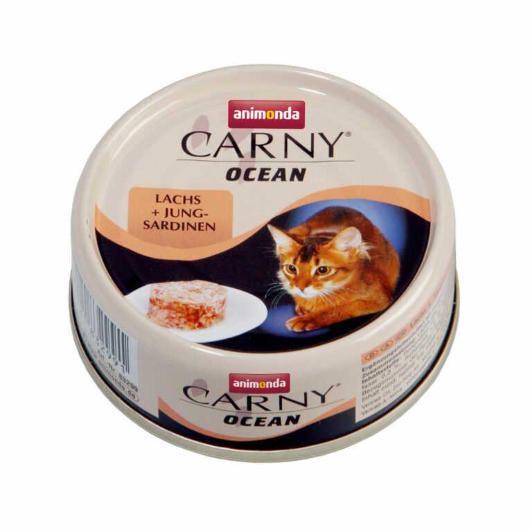 Animonda - Nassfutter - Carny Ocean Adult Lachs + Jungsardinen (getreidefrei) Carny Ocean Lachs + Jungsardinen von Animonda eignet sich als Ergänzungsfutter für ausgewachsene Katzen. Das getreidefreie Nassfutter ist eine herrliche Fischmahlzeit und besticht durch Fischfilets in feinen Stückchen. Der zarte