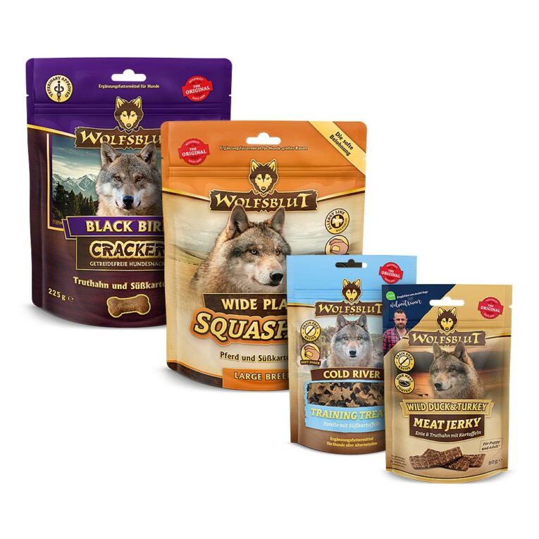 Wolfsblut Snack Probierpaket Hund - jetzt sichern! Snack 1: Cracker Black Bird 225 g Wolfsblut Cracker sind Hundekekse ohne Getreide und ohne Gluten mit einem hohen Fleischanteil. Die Cracker enthalten ebenso keinen industriell hergestellten Zucker