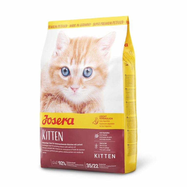 Weizenfreies Trockenfutter von Josera ohne künstliche Geschmacksverstärker. Mit wohlschmeckendem Geflügel für ein besonderes Geschmackserlebnis. Das Futter ist speziell auf die Bedürfnisse von Kätzchen angepasst.