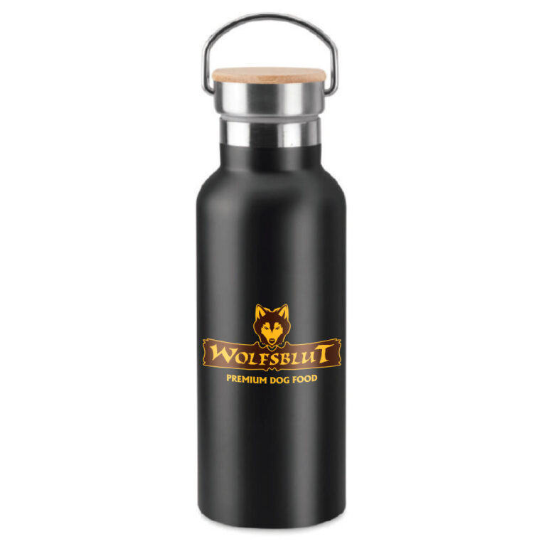 Wolfsblut Trinkflasche Die neue Wolfsblut Trinkflasche ist eine doppelwandige Isolierflasche aus Edelstahl mit einem mit nachhaltigen Bambus verzierten Deckel. Egal ob warme oder kalte Getränke