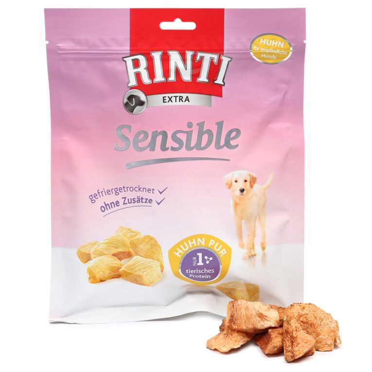 Leckerer Hundesnack von Rinti mit hohem Fleischanteil. Mit hochwertigem Huhn für kleine Feinschmecker. Der Snack ist für Hunde aller Lebensphasen geeignet.