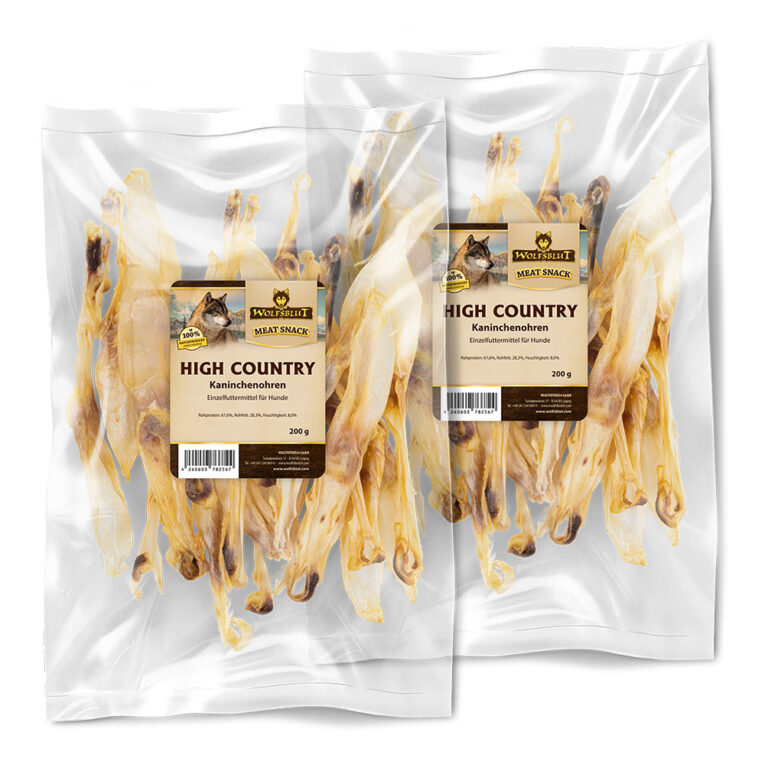 Wolfsblut Kauartikel - High Country Kaninchenohren   Der naturbelassene und fettarme Kausnack von Wolfsblut besteht aus 100 % Kaninchenfleisch. Frei von Konservierungsstoffen ist das bestens verträgliche Kaninchenfleisch auch geeignet für magensensible Hunde. Durch den niedrigen Fettgehalt freuen sich auch zu Übergewicht neigende Hunde über den Snack als Belohnung. Den positiven Nebeneffekt der Zahnpflege durch das Kauen und die dadurch entstehende mechanische Abreibung der Zähne beugen der Entstehung von Plaque vor.   Wolfsblut Kauartikel - High Country Kaninchenohren im Überblick:      * Naturprodukt  * Schonend luftgetrocknet  * Singleprotein und Hypoallergen  * Ohne künstliche Zusätze  * Fettarm  * Unterstützt die Zahnpflege  * Ideale Alternative und Ergänzung zu Frischfleisch  * Sinnvolle Beschäftigung  * Entspricht dem ursprünglichen Beuteschema Ihres Hundes  * Besonders schmackhaft  * Nahrhaft und leicht verdaulich  * Für jedes Hundealter geeignet