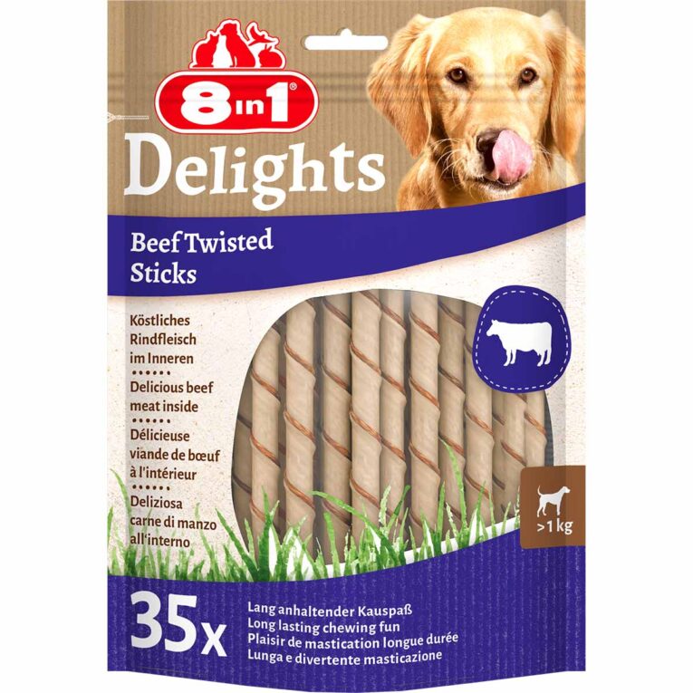 Köstlicher Hundesnack von 8in1. Mit leckerem Rind für ein besonderes Geschmackserlebnis. Der Snack ist für Hunde aller Lebensphasen geeignet.