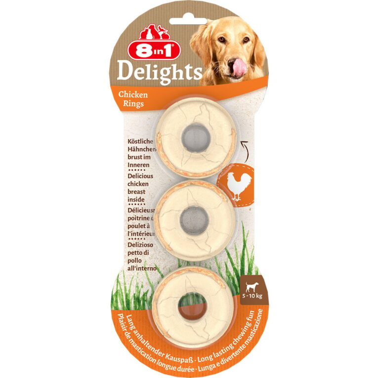 Schmackhafter Hundesnack von 8in1 ohne Farbstoffe. Leckeres Geflügel macht deinem Hund Appetit. Der Snack ist für Hunde aller Lebensphasen geeignet.