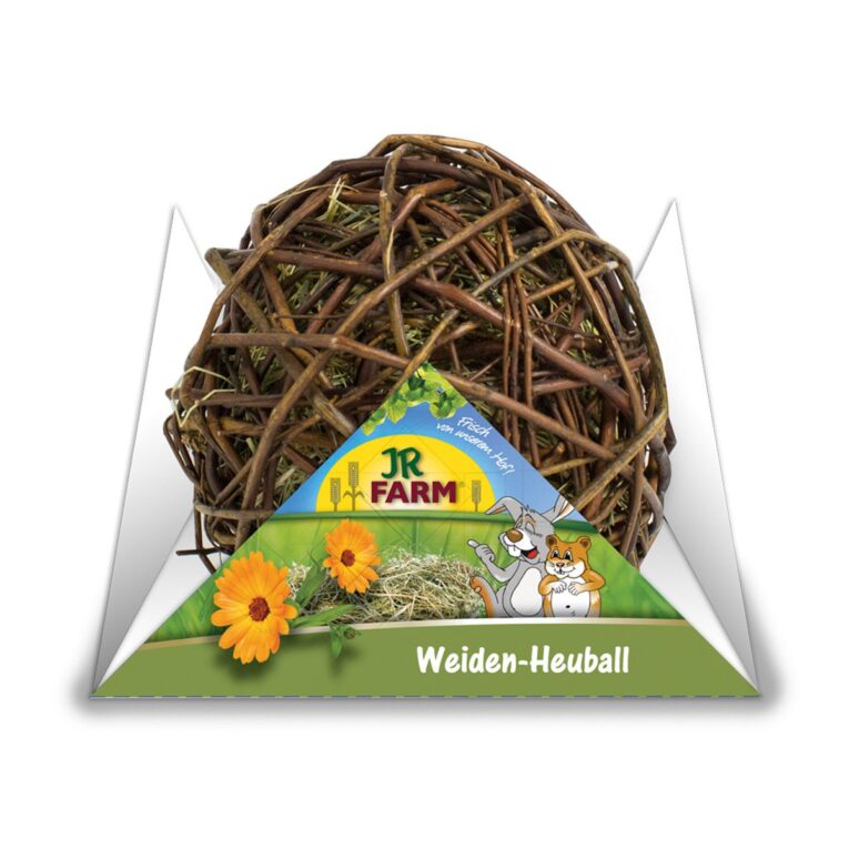 Dieser Ball aus natürlicher Weide ist befüllt mit Wiesenheu und Ringelblumen. Ihr Tier wird Freude haben am Rollen