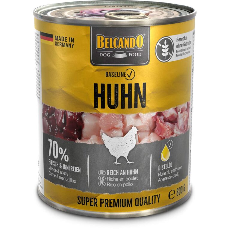 Belcando Baseline Nassfutter mit Huhn für ausgewachsene Hunde mit normaler Aktivität. Rezeptur ohne Getreidezusatz.