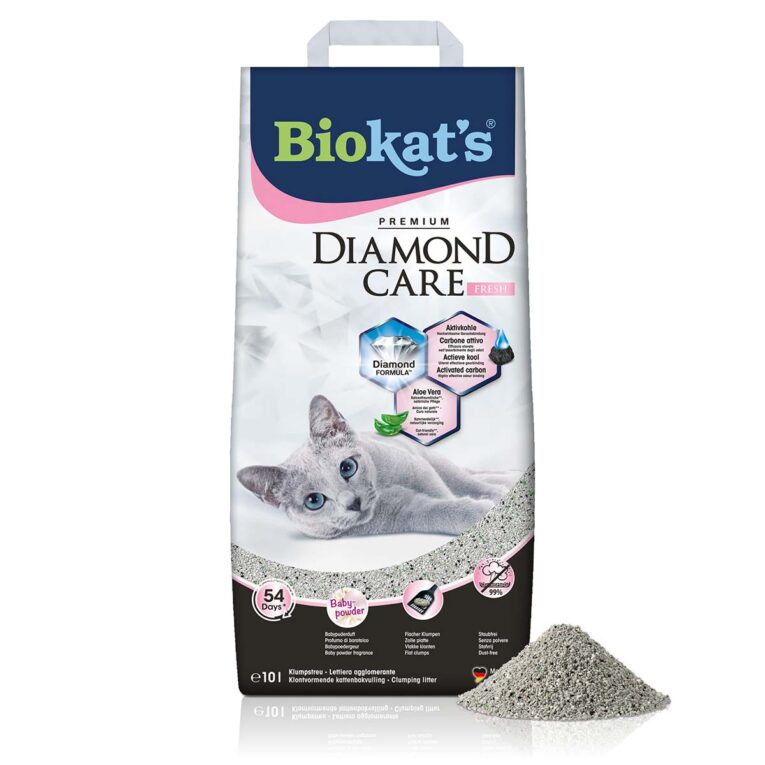 Die mit natürlicher Aktivkohle angereicherte Biokat's Diamond Care Fresh Klumpstreu